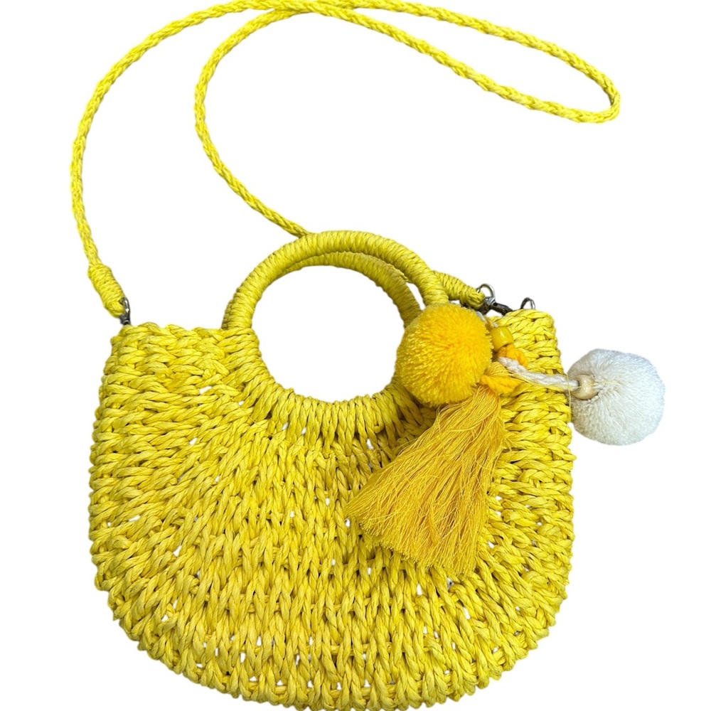 Vibrant Yellow Woven Bag with Tassels